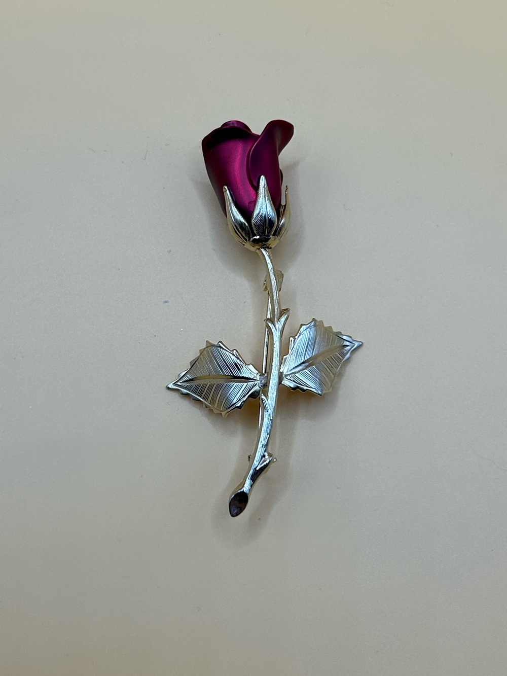 Silver Tone red Rose Brooch - Elegant Floral Pin